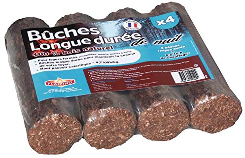 4 BUCHES DE Nuit COMPRESSEES Longue Combustion 28 cm pour Foyer DE CHEMINEE