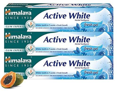 Himalaya Active white Gel | Herbal toothpaste with fruit enzymes |Teeth whitening |Anti bacterial |Paraben and bleach Free|100% vegetarian-75ml (Pack of 3)