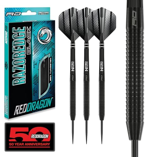 RED DRAGON Razor Edge Steel Tip Darts Set - 85% Tungsten Barrels for Precision & Control, Razor Edge Grip, Multiple Weights 20g, Flights & Shafts Included, Black