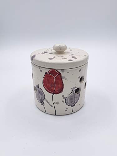 Tarro para olores de cerámica hecho y pintado a mano con dibujos de tulipanes