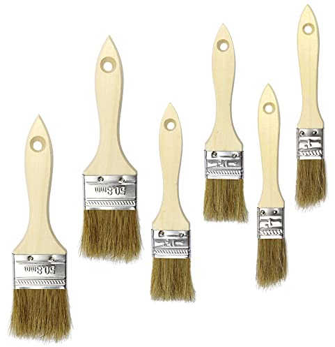 Set di 6 pennelli da pasticceria, 1 pollici, 3 cm e 5 cm di larghezza, con setole di cinghiale e manici in legno duro, pennello per olio per grigliate, barbecue e cottura (6 pezzi)