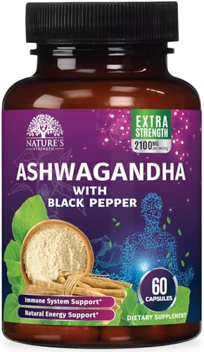 Ashwagandha Supplements - 3X Strength Ashwagandha Powder & Root Extract with Black Pepper for Max Absorption, Antioxidant Supplements for Women & Men, Vegan, Bottled in USA - 60 Capsules