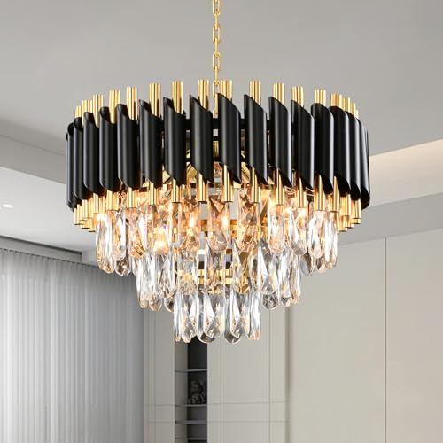 Lustre Golden Crystal Chandelier Lights, Modern Crystal Pendant Light, 3-Tier Raindrop Chandelier Light Fixture, 5xE14 lumières, pour le salon, la salle à manger, la chambre, le Restaurant, Ø40 cm