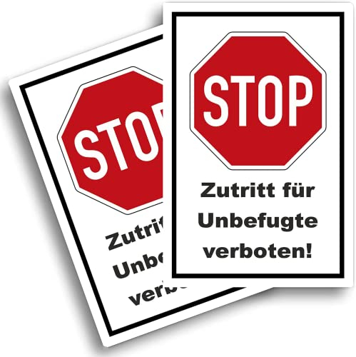 2 Stück- Stop - Halt - Privatgrundstück Schild - Betreten und Befahren verboten - Zutritt für Unbefugte verboten - Schild Privatgrundstück - Privatweg | 30x20cm | 3mm starke PVC Hartschaumplatte