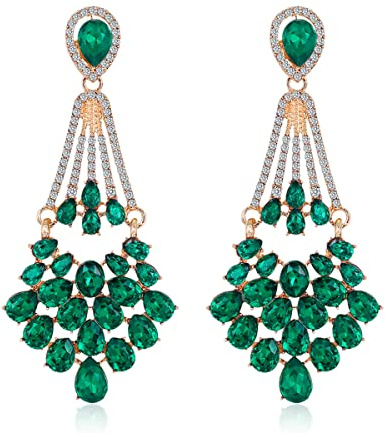 Vert Strass Boucles d'Oreilles pour Femme Strass Cristal Boucles d'Oreilles Pendantes Brillant Boucles d'Oreilles de Mariage Mariée Gemme Strass Boucles d'Oreilles Cristal Fantaisie Boucles d'Oreilles