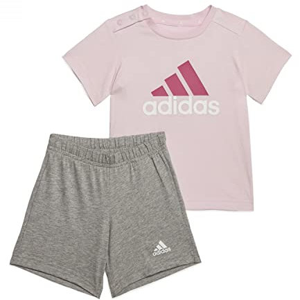 adidas Ensemble de jogging unisexe pour bébé - Haut : rose clair/fuchsia - Bas : gris chiné moyen - HR5886, 80
