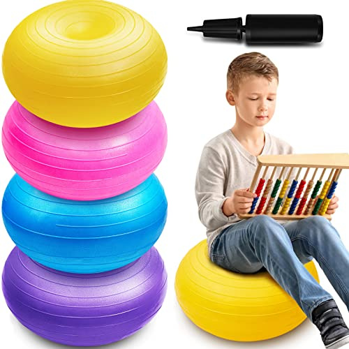 Lewtemi 4 Pcs Flexible Seating for Classroom Elementary 20 Inch Yoga Ball Chair Inflatable Donut Ball Chair with Inflator for Kids Student Sensory Balance Office Exercise(Fresh Color)