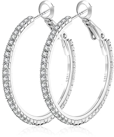 MOROTOLE 925 Sterling Silber Strass Hoop Ohrringe - Dünne Silber Strass Hoops Hypoallergene große Ohrringe für Frauen & Mädchen - Schmuck Geschenke - 20/30/40/50/60/70mm Creolen