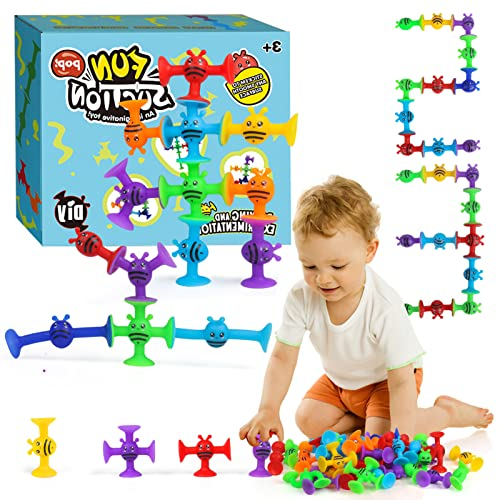 Juguetes de Succión para Niños, 40 Piezas Juguetes Bañera Bebés, Siliconea de Ventosas, Juguetes Sensoriales Interactivos Regalos para Niños y Niñas de 3 4 5 Años