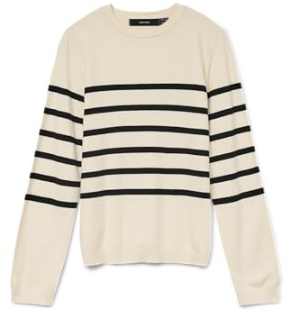 VERO MODA dam Vmsaba Plain Ls O-hals tröja Ga Noos stickad tröja, Björk/ränder: svart, M