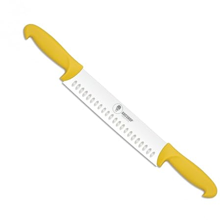 Coltello per formaggi a doppio manico – taglia formaggi - acciaio inox 3Cr13Mov - manico in polipropilene– Lama diritta per formaggi alveolare - Dimensione totale 50.80 cm - della lama 22.20 cm