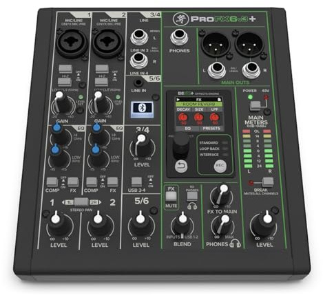 Mackie ProFX6v3+ 6-Channel Professional Analog Mixer with USB, Onyx Mic Preamps, GigFX Effects Engine, and Bluetooth