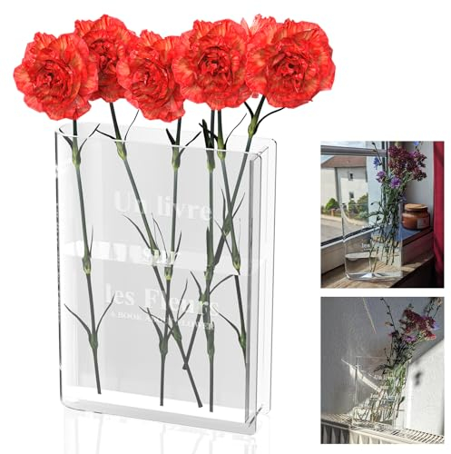 Book Vase, Buchvase, Klare Tulpenvase, Acryl Buch Vasen, Buchblumenvase, Heimdekoration Vasen für Tischdeko, Hochzeitsdekorationen, Raumdekoration, Bücherregal Minimalistische Dekoration
