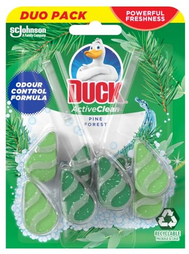 Duck Active Clean Toilet Rim Block, Foaming Toilet Bowl Cleaner, Long-lasting Fragrance, Pine, Duo Pack (Total of 2 x 38.6g)