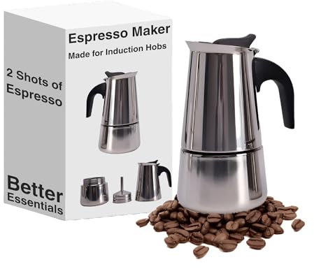(NEW 2024) PREMIUM INDUCTION STOVETOP COFFEE MAKER | MOKA POT 2 CUP CLASSIC ITALIAN STYLE | EASY TO CLEAN SUSTAINABLE STAINLESS STEEL | ESPRESSO COFFEE BREWER | SILVER CHROME FINISH | ECO FRIENDLY