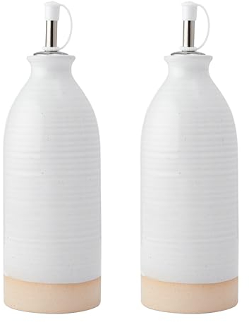 KitchenCraft Idilica Öl- und Essigflaschen aus Steingut, 2er-Set Öl- und Essiggießer aus Keramik mit unglasiertem Boden, Creme, 45ml