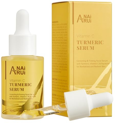 ANAiRUi Sérum Visage Vitamine C au Curcuma, Sérum Eclat Correcteur de Taches Sombres pour la Réparation Jour et Nuit, Sérum Visage avec Niacinamide & Céramides Anti-Âge, Réduisant les Rides 1.05 OZ
