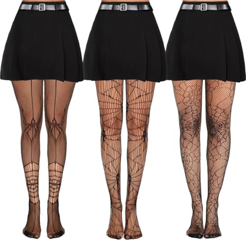 O-Kinee Calze Donna Halloween, Collant Donna Halloween, Costume Halloween Calze Collant Ragnatela, Calze a Rete Nere, Collant di Halloween per Donne Giorno dei Morti Costume