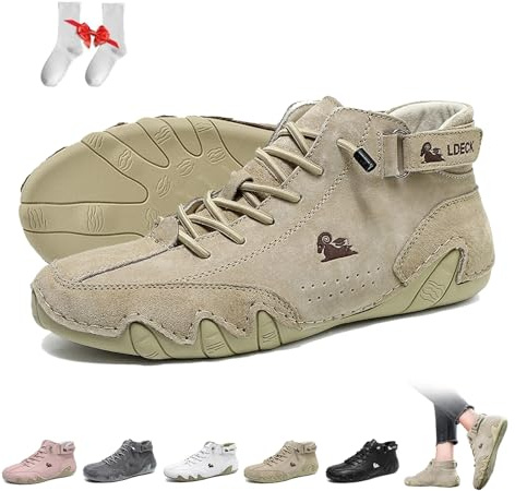 Stivali alti da donna in morbida pelle scamosciata fatti a mano Outdoor Impermeabili Ultra-comfort Scarpe Beck Antiscivolo Minimaliste Casual Sneakers Escursionismo Barefoot Boots(Cachi,41 EU)