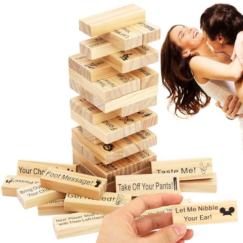 RZCOMP 48 bloques apilables de madera para parejas Super Naughty Block de San Valentín, ideales para juegos de fiesta y actividades nocturnas