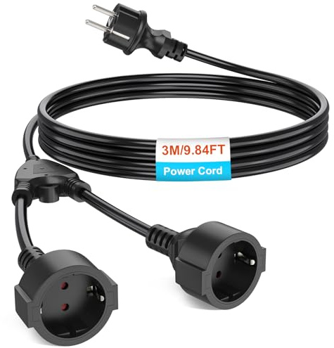 Verlängerungskabel mit 2 Schuko Steckdosen, Verlängerungskabel 3M, Berührungsschutz für Innen, IP20, 1mm², 250 V, 16 A, 3680 W - Schwarz