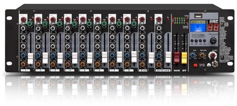 Professional Rackmount Audio Mixer with 8-Input Microphone Preamplifiers, 3-Band EQ, USB/MP3 Playback, XLR Inputs for Studio Recording