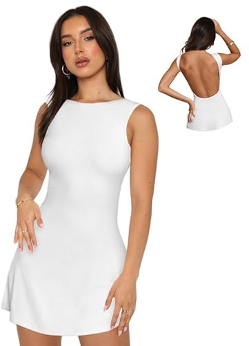 Sukiglam Vestido Mujer Sexy sin Espalda Mini Vestidos Verano sin Mangas Cuello Barco Vestido Ajustado de Fiesta Elegante Bodycon Vestidos Corto para Cóctel Noche Club Casual Streetwear