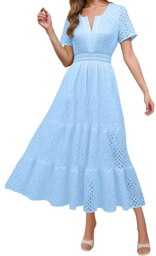 Robe d'été bohème sans Manches élégante Robes Courte Col en V Manches Courtes Imprimé Ethnique Rétro Mini Robe Printemps et Eté Summer Floral Dress Bikini Cover Up Paréo 2025 （Bleu Clair,XL）