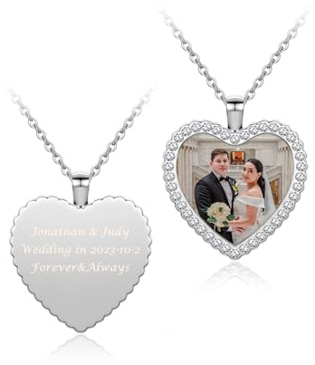 Zysta Collana Pendente Personalizzabile con Foto e Immagine per Donna Ragazza Collana con Ciondolo a Cuore d'Amore Incisione Scritta Nome Iniziale con Zircone Brillante Regalo per Lei Fidanzata Mamma