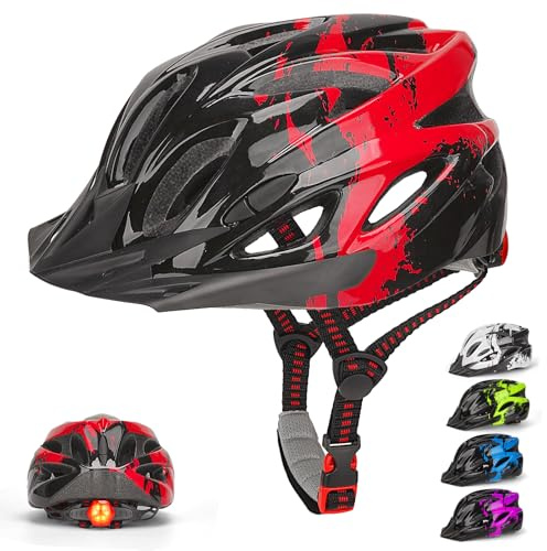 Casque de Vélo Enfant avec Feu Arrière de 3 à 15 Ans, Réglable 50-59cm