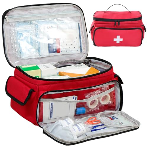 Muzrunq Sac de Premiers Soins avec poignée, 11, 0x7, 5 x 6, 3 Pouces Sac médical avec Multi-Compartiments, Organisateur de médecine Voyage capacité, Organisateur pilules