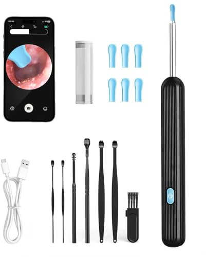 Otoscopio 1080P HD 3,5mm Pulizia Orecchie Otoscopio Impermeabile IP67 con Fotocamera a 360° Pulisci Orecchie con 6 Luci LED Compatibile con iPhone e Android