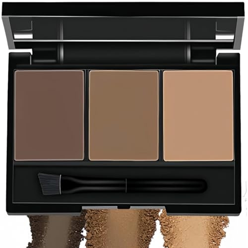 Eyebrow Powder Kit for Women - 3-Color Eyebrow Powder Palette with Dark & Light Brown Shades for Natural-Looking Brows - Waterproof, Long-Lasting Formula - Easy to Apply & Blend
