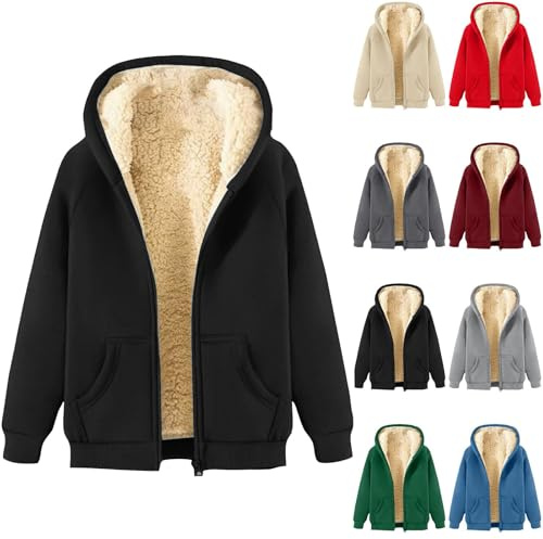 ZTFYKLIN Mujer Sudaderas Fleece con Capucha Forro Polar Chaqueta Essentials Chandal Cremallera Invierno Suave Hoodie Cómoda Cálido Chaqueta de Felpa Ajuste con Chándales Bolsillo Negro 5XL