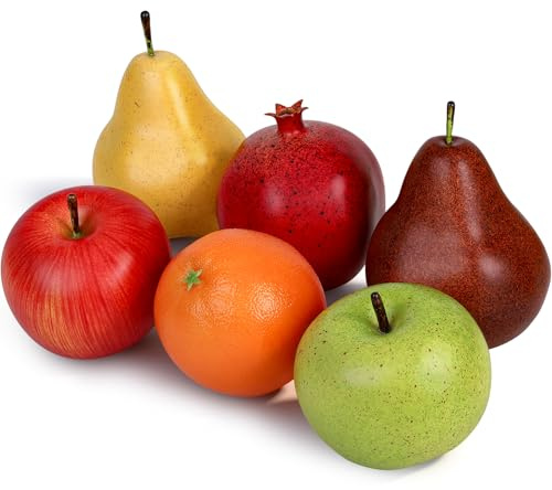 Meiwlong Confezione da 6 frutti artificiali, frutta finta per la decorazione della casa, set di frutta finta, set di frutta finta per feste di Natale, finta pera marrone, melograno, melograno, modello