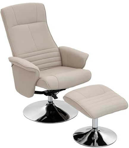HOMCOM Sillón Relax, Sillón de Relajación reclinable 135°, giratorio 360° con Reposapiés, Revestimiento Tela para Salón, Dormitorio, Oficina, Hasta 150 kg, Beige