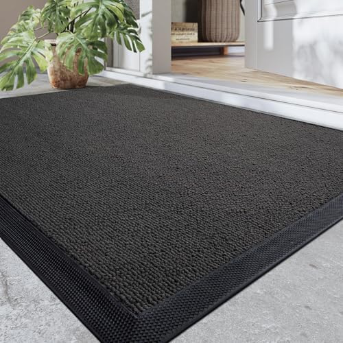 DEXI Felpudo Entrada Casa 60 x 90 cm, Felpudos Antideslizante y Atrapar Suciedad, Fácil de Limpiar, Alfombra Atrapapolvo Exterior e Interior para Puerta, Jardín, Gris