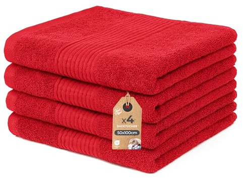Cloud Pillow Handtücher Set 50x100 cm – 4er Pack Handtuch 100% Baumwolle – 500 g/m2 - Frottee Weich, Saugstark und Langlebig – Oeko-TEX – ideal für Hotel, Spa & Gäste - Rot