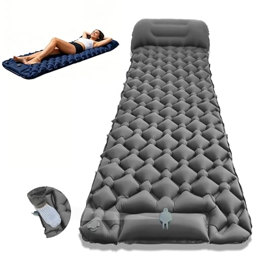 Lounge Mat – Portable Chill Zone, Self Inflating Sleeping Pad with Built-in Foot Pump, Lightweight Travel Air Mattress, Durable Car Tent Bed for Camping, Backpacking, Hiking, Car Camp (Grey)