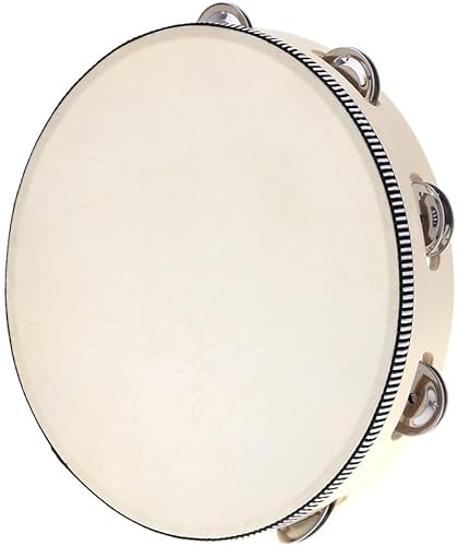 JM FOREST - Pandereta de Mano 10” (25cm) con Parche Grapado y Cinta Encolada TH1008C – Pandero de Madera con Sonajas Metálicas – Instrumento de Percusión Profesional para Músicos