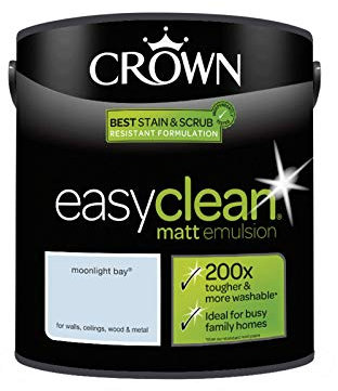 2.5L CROWN Easy Clean MATT Emulsion Multi Surface Paint That can be Used on Walls, Ceilings, Wood and Metal. Stain & Scrub Resistant Formula – Moonlight Bay