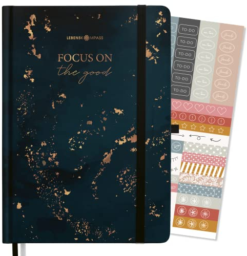 LEBENSKOMPASS Bullet Journal PRO ”LICHTJAHRE” - Notizbuch A5 Extradickes Papier, Dotted 5 mm, Dickes Papier 120 g/m² FSC® - Bujo Buch & Tagebuch