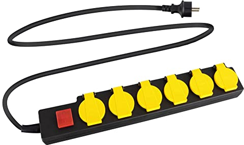 Stagecaptain OPSS-6 YE Multiprise Extérieure 6 Prises 230V/16A, IP44, protégée Contre éclaboussures et Corps étrangers, idéale Jardin/Bricolage, avec Interrupteur et couvercles.