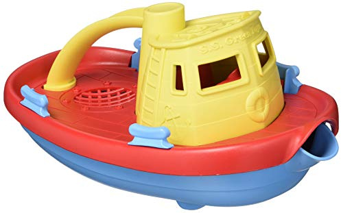 Green Toys Tugboat, Assorted CB - Pretend Play, Motor Skills, Kids Bath Toy Floating Pouring Vehicle. No BPA, phthalates, PVC. Dishwasher Safe, Recycled Plastic, Made in USA.