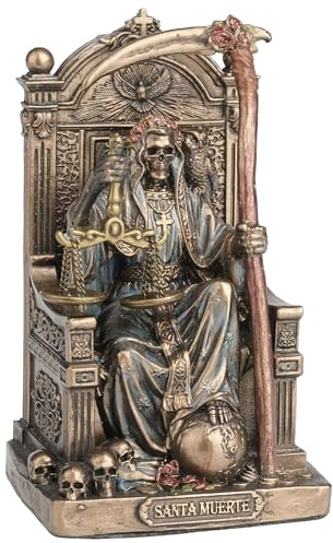 Veronese Design 3 3/8 Inch Santa Muerte Seating On Throne Holding Scythe and Scale Polystone Hand Painted Bronze Finish Collectible Figurine Home Decor