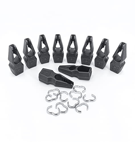 MAGMA Pack 10 Ganci a Regolazione Rapida + Anelli Fissaggio per Cavi Elastici 8mm I Gancio per Cinghie Elastiche, Corde a Ragno, Tende e Teloni, Piscine, Campeggio, Giardinaggio
