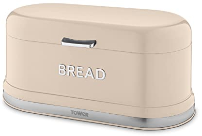 Tower T826170CHA Belle Bread Bin with Embossed Chrome Lettering, Chantilly Cream
