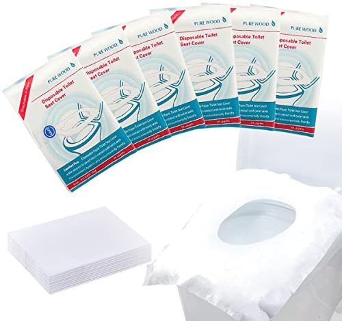 Romon 60 Stück Toilettenauflage Einweg, Spülbar Papier Toilettensitzbezüge, Tragbar Einweg Toilettensitz Sitzbezug für Hotel Outdoor Reisen