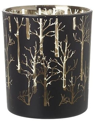 Black Glass Tree Woodland Tea Light Holder 10cm Tall Christmas Festive Gift Table Decoration