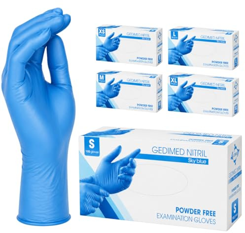 Gedikum 100 x nitrilhandskar, låda, engångshandskar, undersökningshandskar, puderfria, utan latex, icke-sterila, latexfria, disposibla handskar blå/svart stl. S–XL (blå, S)